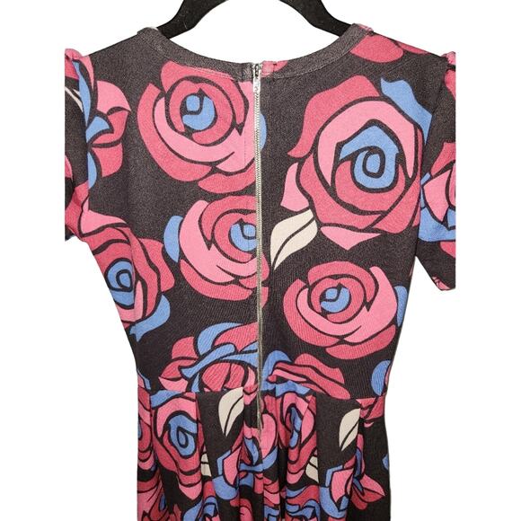 LuLaRoe Pink Floral Amelia Fit & Flare Zip Back Dress Size Small - Picture 8 of 10